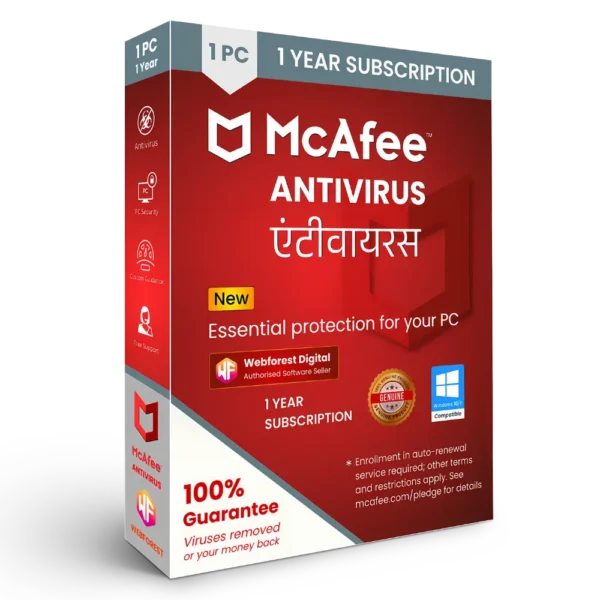 McAfee Antivirus 1 Device for 1 Years Protection - Webforest Digital