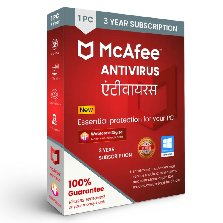 McAfee Antivirus 1 User For 3 Years Protection - Webforest Digital