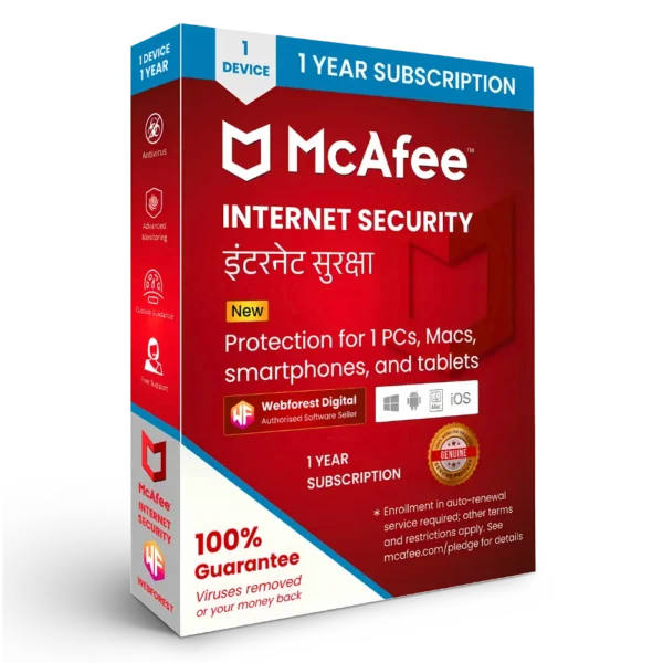 McAfee Internet Security 1 Device for 1 Year Protection - Webforest Digital
