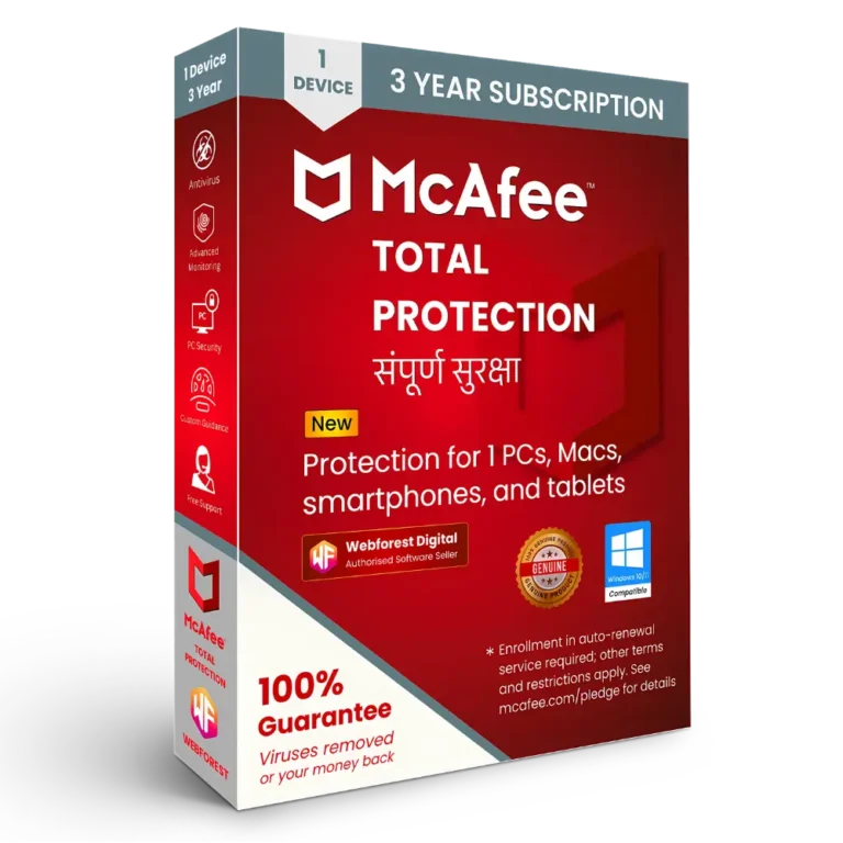 McAfee Total Protection 1 Device for 3 Years Protection - Webforest Digital