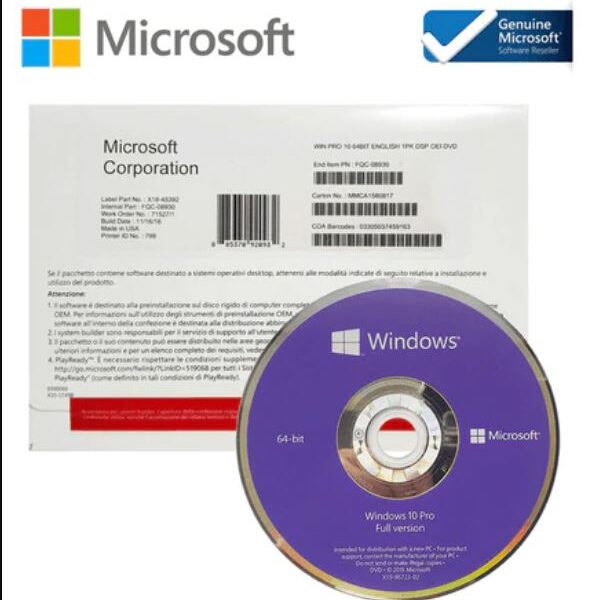 Windows 10 Pro Dvd-rom Full Box Pack OEM Pack License